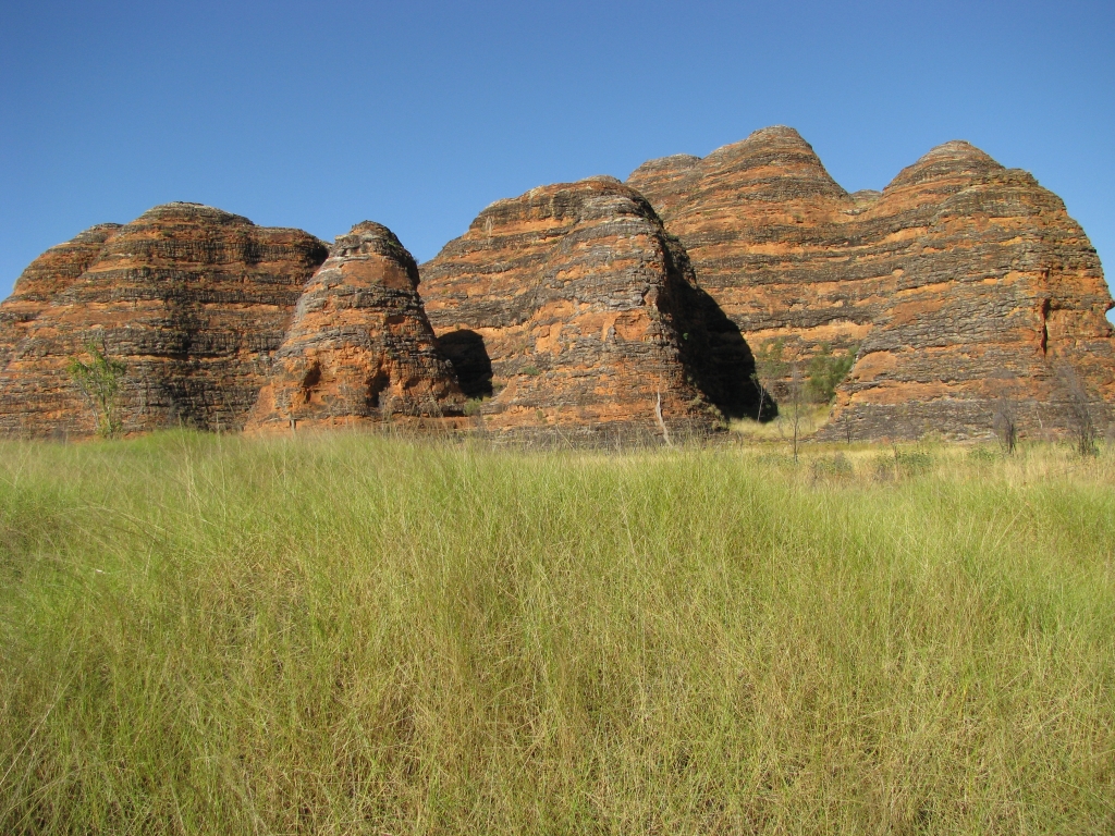 Bungles in Purnululu NP, de oranje-zwarte bijenkorfvormige rotsformaties.